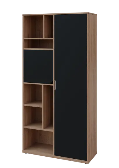 KSR6-83 P skříň šatní, 1x výsuvné ramínko, dvířka, niky, 2053x1022x400 mm, provedení pravé, dub bardolino/černá